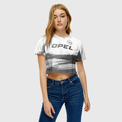 Футболка 3D укороченная женская Opel - white gradient посередине, цвет: 3D-принт — фото 2