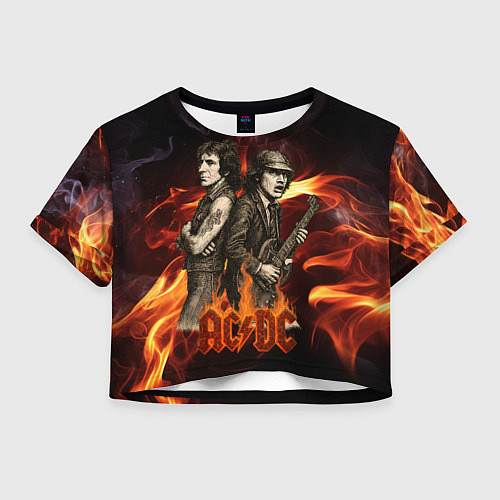 Женский топ ACDC на фоне огня / 3D-принт – фото 1