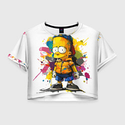Футболка 3D укороченная женская Рисунок красками Барт Симпсон, цвет: 3D-принт