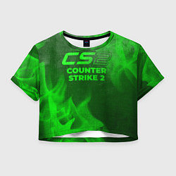 Футболка 3D укороченная женская Counter Strike 2 - green gradient, цвет: 3D-принт