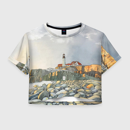 Женский топ Маяк и камни на пляже - акварельный рисунок / 3D-принт – фото 1