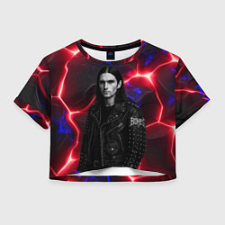 Футболка 3D укороченная женская Bones в косухе, цвет: 3D-принт