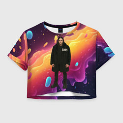 Футболка 3D укороченная женская Bones во весь рост в черной одежде, цвет: 3D-принт