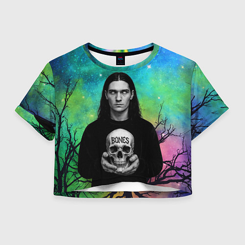 Женский топ Bones без зрачков держит череп в руках / 3D-принт – фото 1