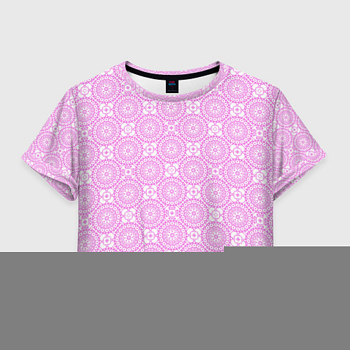 Женский топ Бело розовый ажурный кружевной узор / 3D-принт – фото 1