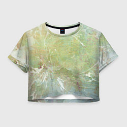 Футболка 3D укороченная женская Абстракция - white waves on green background, цвет: 3D-принт