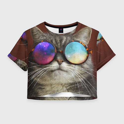 Женский топ A Cat with multicolored glasses / 3D-принт – фото 1