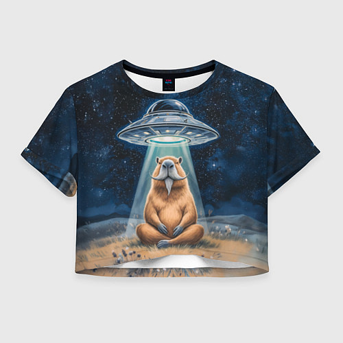 Женский топ Нло похищает капибару сидящую в позе лотоса / 3D-принт – фото 1