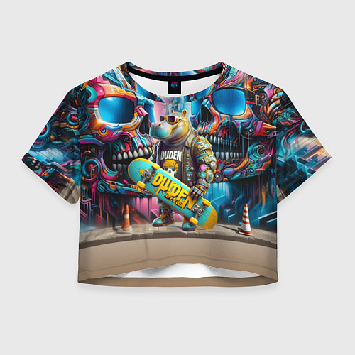 Женский топ Hippo with longboard - graffiti / 3D-принт – фото 1
