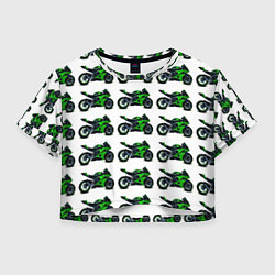 Футболка 3D укороченная женская Motorbike green, цвет: 3D-принт