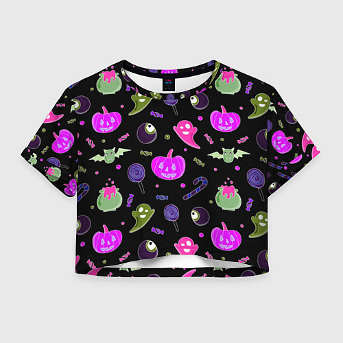Женский топ Halloween pink black pumpkin / 3D-принт – фото 1