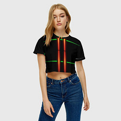 Футболка 3D укороченная женская Neon green black red line, цвет: 3D-принт — фото 2