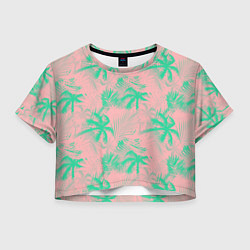 Футболка 3D укороченная женская Palm turquoise pink, цвет: 3D-принт