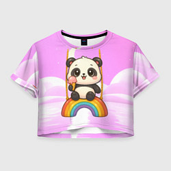 Женский топ Панда с мороженым качается на радуге
