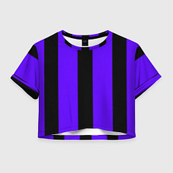 Футболка 3D укороченная женская Color purple black stripes, цвет: 3D-принт