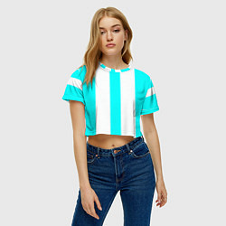Футболка 3D укороченная женская Color light blue white lines, цвет: 3D-принт — фото 2