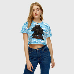 Футболка 3D укороченная женская ВМФ злой медведь с автоматом, цвет: 3D-принт — фото 2