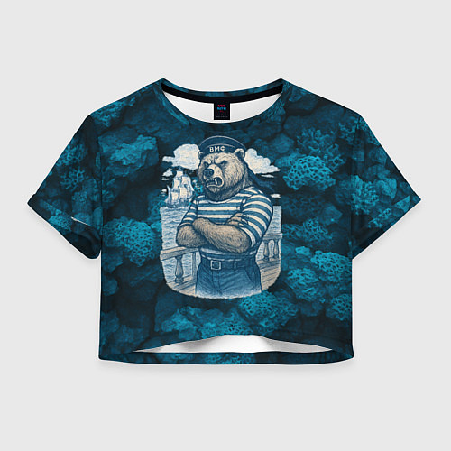 Женский топ Медведь ВМФ в тельняшке / 3D-принт – фото 1