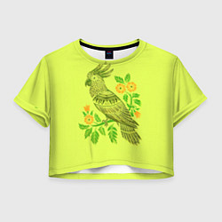 Футболка 3D укороченная женская Попугай с маргаритками, цвет: 3D-принт
