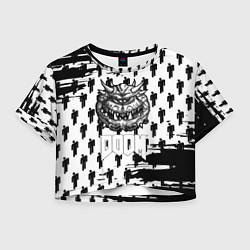Футболка 3D укороченная женская Doom паттерн пипл краски, цвет: 3D-принт