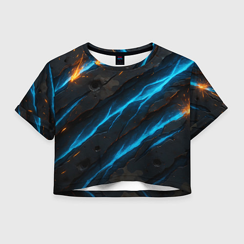 Женский топ Камуфляж с неоновыми синими вставками / 3D-принт – фото 1