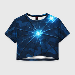Футболка 3D укороченная женская Синий камуфляж со вспышками, цвет: 3D-принт