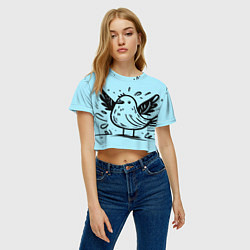 Футболка 3D укороченная женская Чайка в стиле скетча, цвет: 3D-принт — фото 2