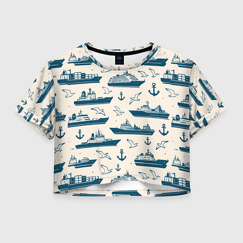 Женский топ Морской паттерн из чаек, якорей и кораблей / 3D-принт – фото 1