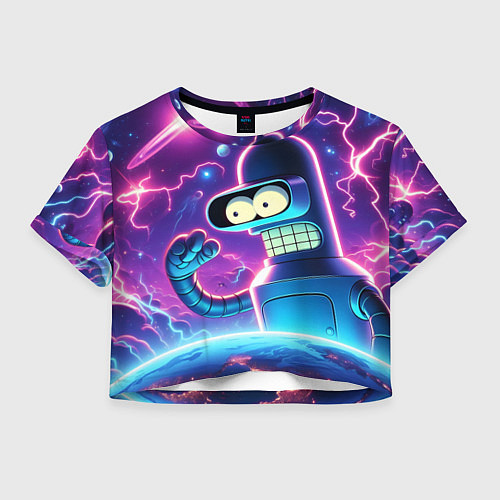 Женский топ Bender in neon space - cartoon Futurama / 3D-принт – фото 1