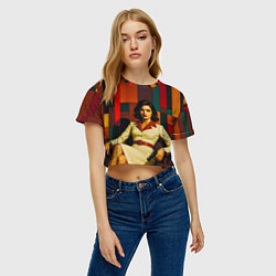 Футболка 3D укороченная женская Девушка с пистолетом в кресле ретро поп-арт 1970-е, цвет: 3D-принт — фото 2