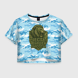 Футболка 3D укороченная женская Честь выше высоты ВДВ, цвет: 3D-принт