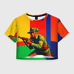 Футболка 3D укороченная женская Австралийский ретро солдат поп-арт, цвет: 3D-принт