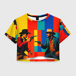 Футболка 3D укороченная женская Перестрелка ковбоев поп-арт, цвет: 3D-принт