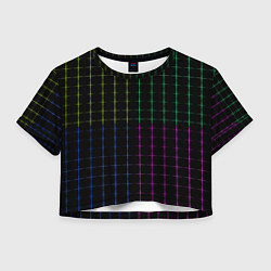 Футболка 3D укороченная женская Color black multicolored stripes, цвет: 3D-принт