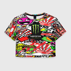Футболка 3D укороченная женская Monster energy steel brend, цвет: 3D-принт
