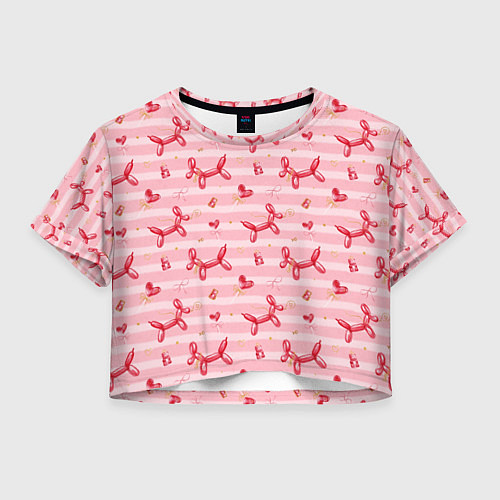 Женский топ Красные шарики-собачки на розовых полосках / 3D-принт – фото 1