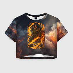 Футболка 3D укороченная женская Герой аниме дракон с огненным мечем, цвет: 3D-принт
