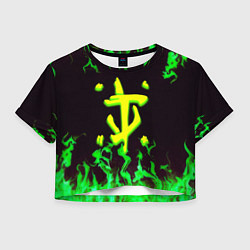 Футболка 3D укороченная женская Doom зелёный огонь, цвет: 3D-принт