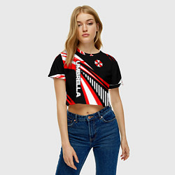 Футболка 3D укороченная женская Красный спортивный - Umbrella, цвет: 3D-принт — фото 2