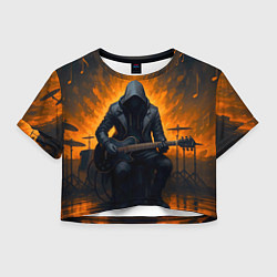 Футболка 3D укороченная женская Гитарист играющий в пламени, цвет: 3D-принт