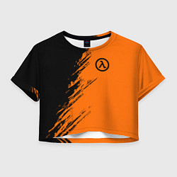 Футболка 3D укороченная женская Half Life - black and orange, цвет: 3D-принт