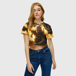 Футболка 3D укороченная женская Ведьмак бежит от взрыва, цвет: 3D-принт — фото 2