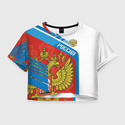 Футболка 3D укороченная женская Герб России, цвет: 3D-принт