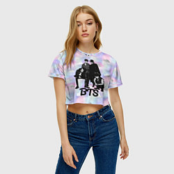 Футболка 3D укороченная женская BTS черно-белый стиль, цвет: 3D-принт — фото 2