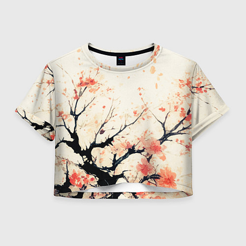Женский топ Чёрное дерево с цветами абстракция / 3D-принт – фото 1