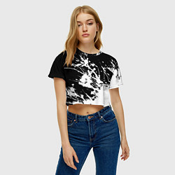 Футболка 3D укороченная женская Взрывная белая краска на чёрном, цвет: 3D-принт — фото 2