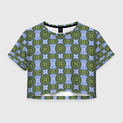 Футболка 3D укороченная женская Зеленые и синие пуговицы, цвет: 3D-принт