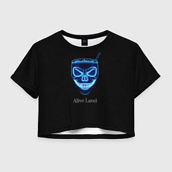 Футболка 3D укороченная женская Neon skull cocktail, цвет: 3D-принт