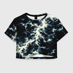 Футболка 3D укороченная женская Чёрно-синий разряд абстракция, цвет: 3D-принт