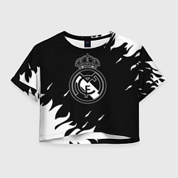 Футболка 3D укороченная женская Реал Мадрид белый огонь, цвет: 3D-принт